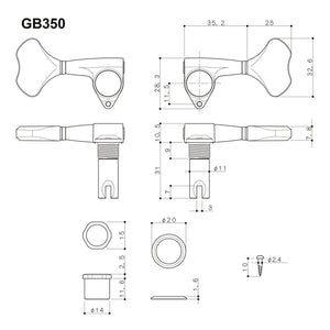 NEW Gotoh GB350 RES-O-LITE Aluminum L3+R3 Bass 6-String Tuners Set 3x3 - GOLD