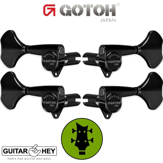 NEW Gotoh GB350 RES-O-LITE Aluminum Bass 4-String Tuning Keys L2+R2 Set - BLACK