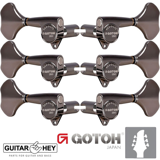NEW Gotoh GB350 RES-O-LITE Aluminum Bass 6-String Tuning Keys L3+R3 COSMO BLACK