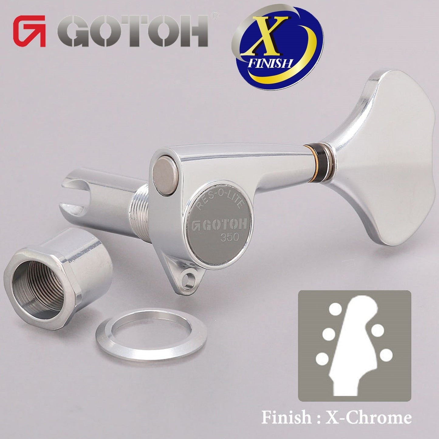 NEW Gotoh GB350 RES-O-LITE Aluminum Bass 5-String Tuning Keys L3+R2 Set X-CHROME