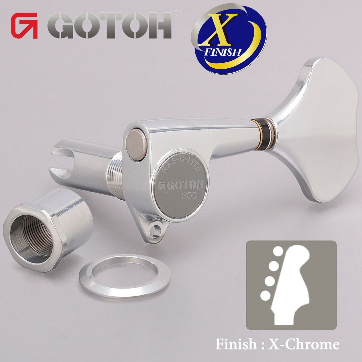 NEW Gotoh GB350 RES-O-LITE Aluminum Bass Side 4-in Line Tuning Keys Set X-CHROME