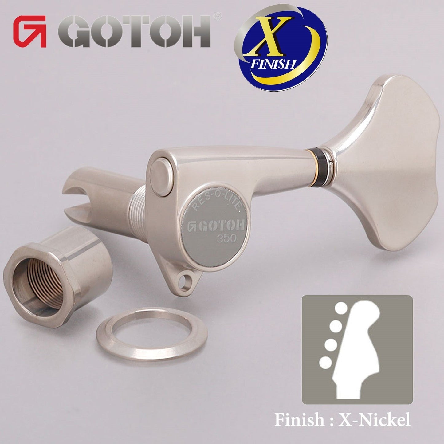 NEW Gotoh GB350 RES-O-LITE Aluminum Bass Side 4-in Line Tuning Keys Set X-NICKEL