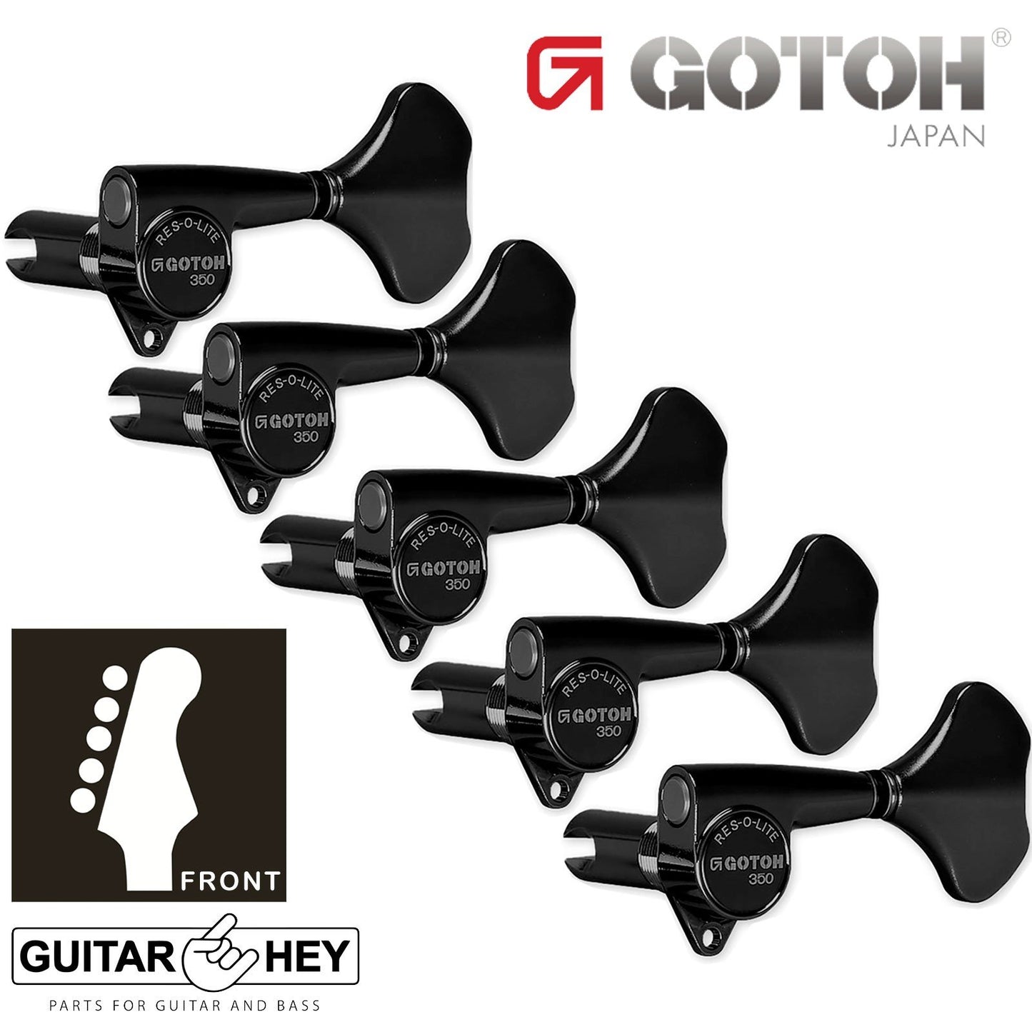NEW Gotoh GB350 RES-O-LITE Aluminum Bass 5-String in Line Tuning Keys Set BLACK