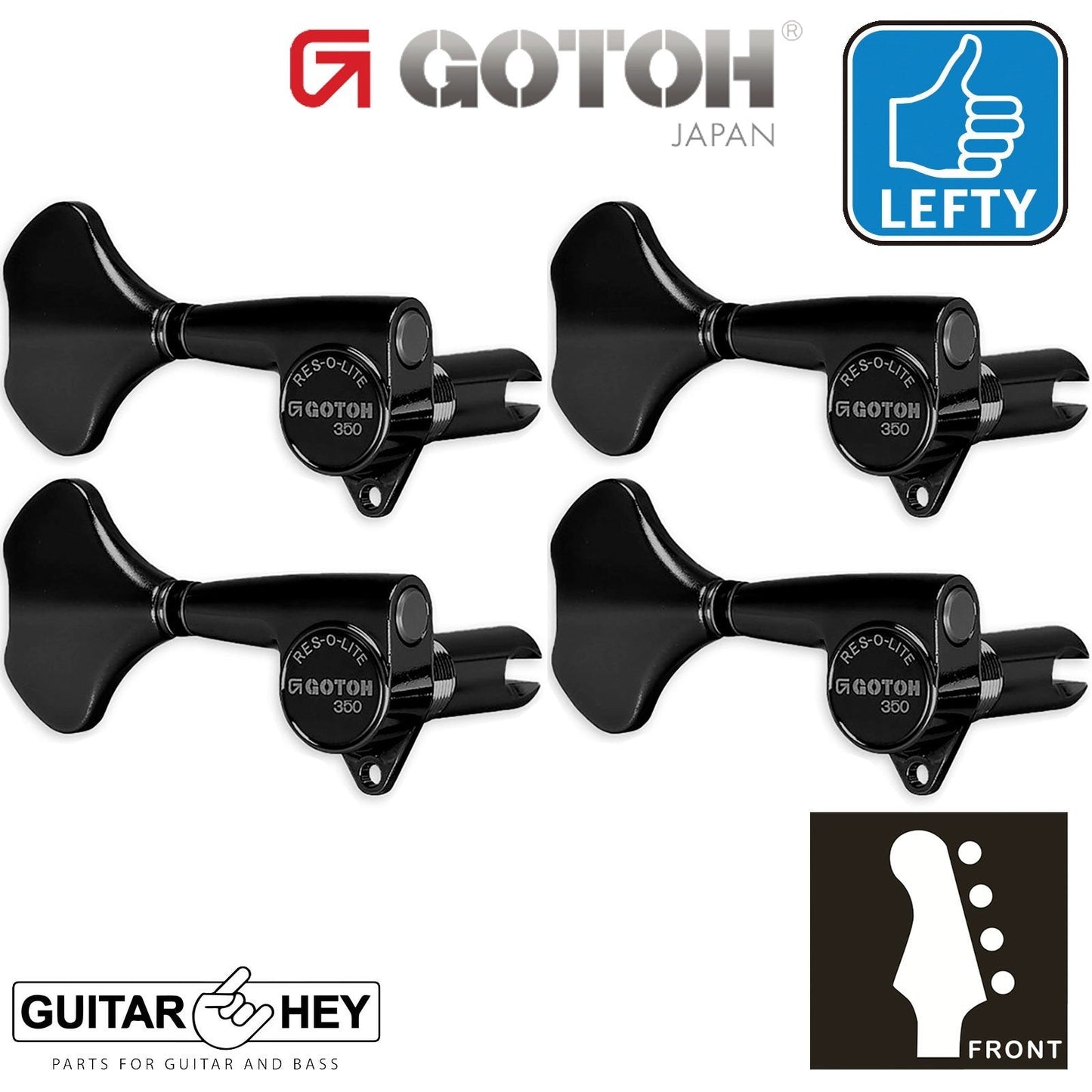 NEW Gotoh GB350 RES-O-LITE Aluminum TREBLE Side 4-in Line Tuners Set - BLACK