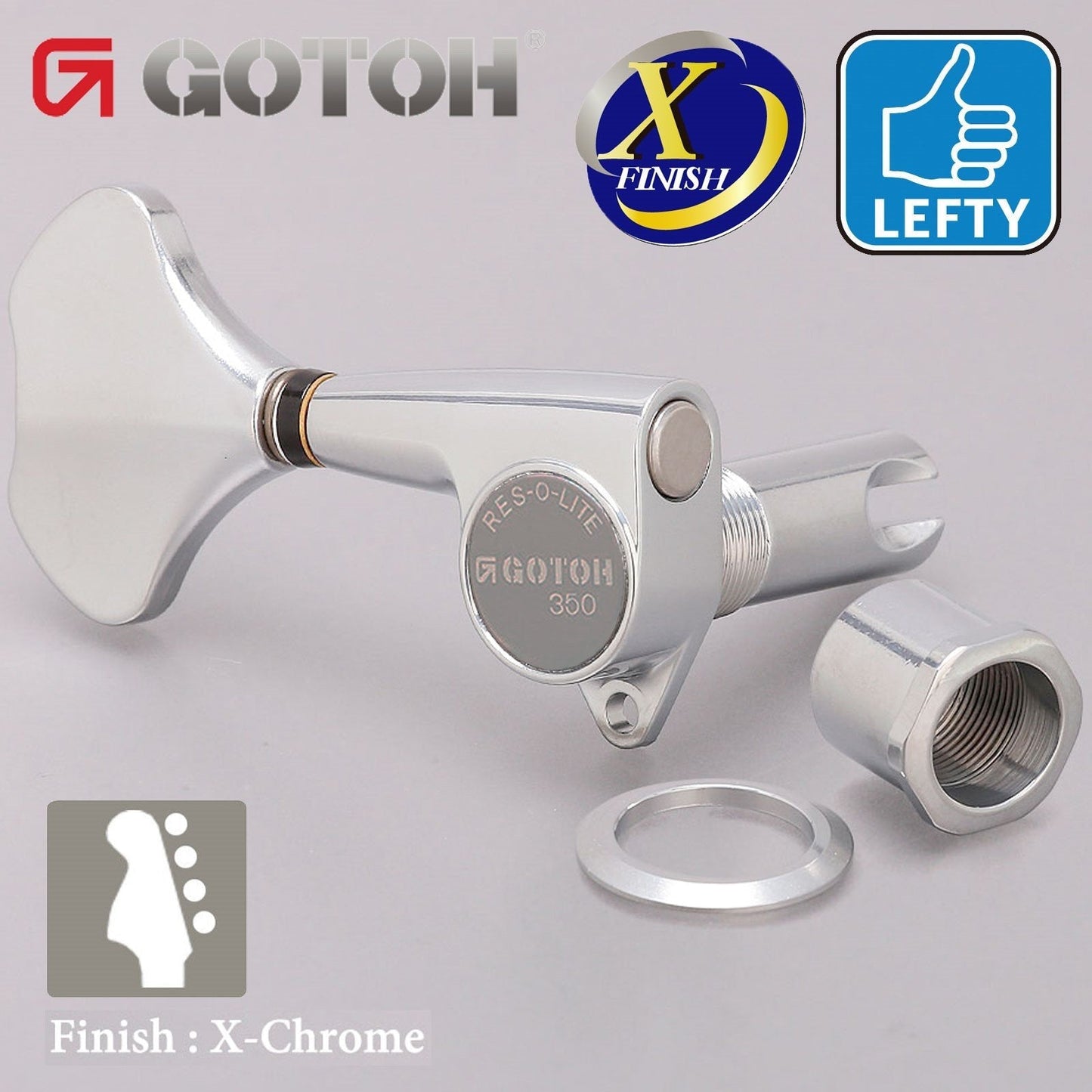 NEW Gotoh GB350 RES-O-LITE Aluminum TREBLE Side 4-in Line Tuners Set - X-CHROME