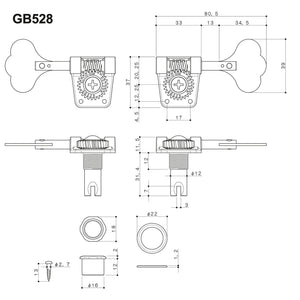 NEW Gotoh Res-O-Lite GB528 Vintage Style Bass 4-in-Line Set LEFT HANDED - NICKEL