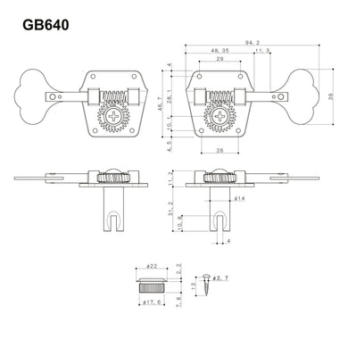 NEW Gotoh GB640 Super Light Weight 4-String Bass Guitar Tuning Machine - NICKEL