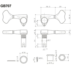 NEW Gotoh GB707 5-Strings Bass Machine Heads Tuner Set L3+R2 w/ Screws - CHROME