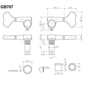 NEW Gotoh GB707 4-String Bass Machine Heads Tuner Set Keys w/ Screws 2x2 - GOLD