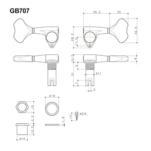 NEW (1) Gotoh GB707 Bass Machine Head TREBLE SIDE - SINGLE TUNER - BLACK