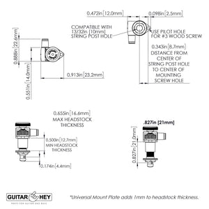 Hipshot LOCKING Tuners 6 in line Non-Staggered PEARLOID LEFT-HANDED - NICKEL