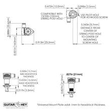 Load image into Gallery viewer, NEW Hipshot CLASSIC OPEN-GEAR Tuners L3+R3 Set w/ EBONY LARGE Buttons 3x3 - GOLD