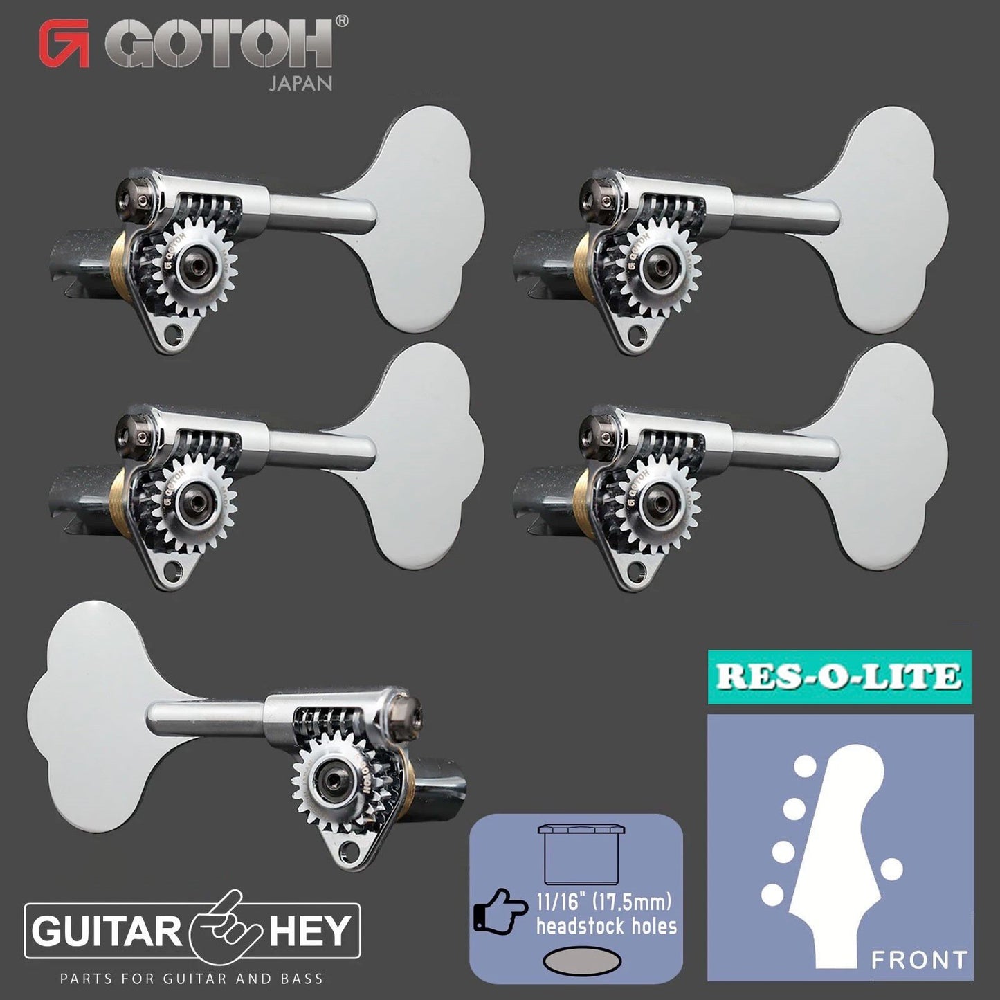 NEW Gotoh GRL510C-12 Bass 5-String L4+R1 11/16" Tuners Clover Key 4x1 - CHROME