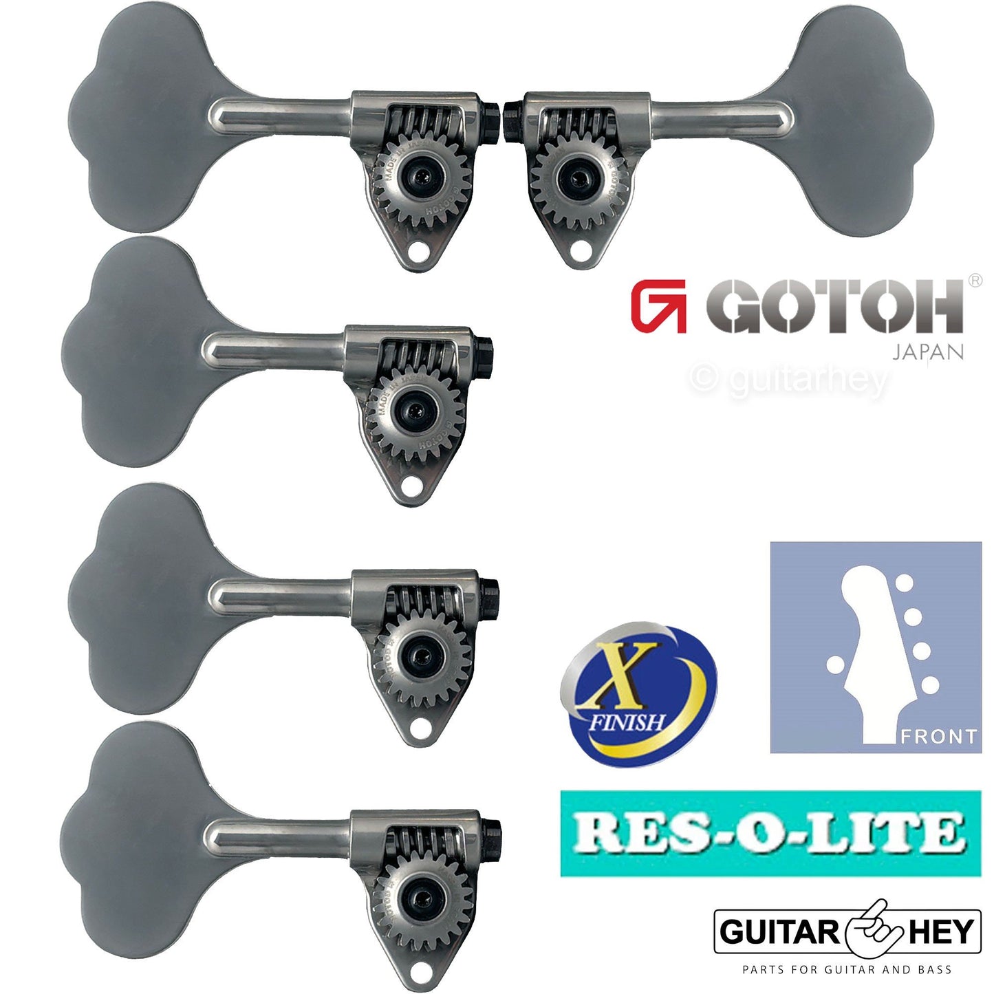 NEW Gotoh GRL510C-9 Bass L1+R4 Tuners 9/16" [14mm] RES-O-LITE, ANTIQUE X-CHROME