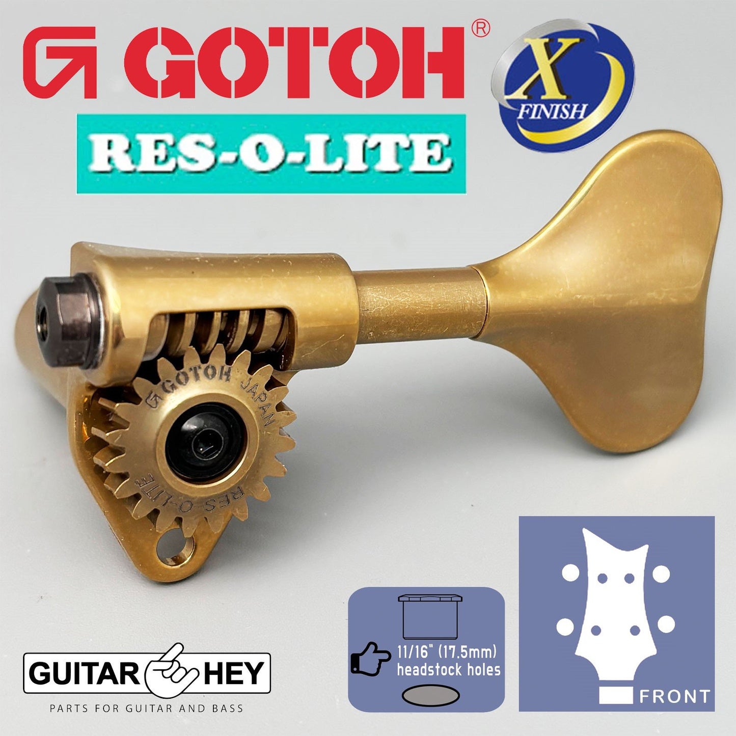NEW Gotoh GRL510M-12 RES-O-LITE Bass 4-String L2+R2 Set 11/16" - ANTIQUE X-GOLD