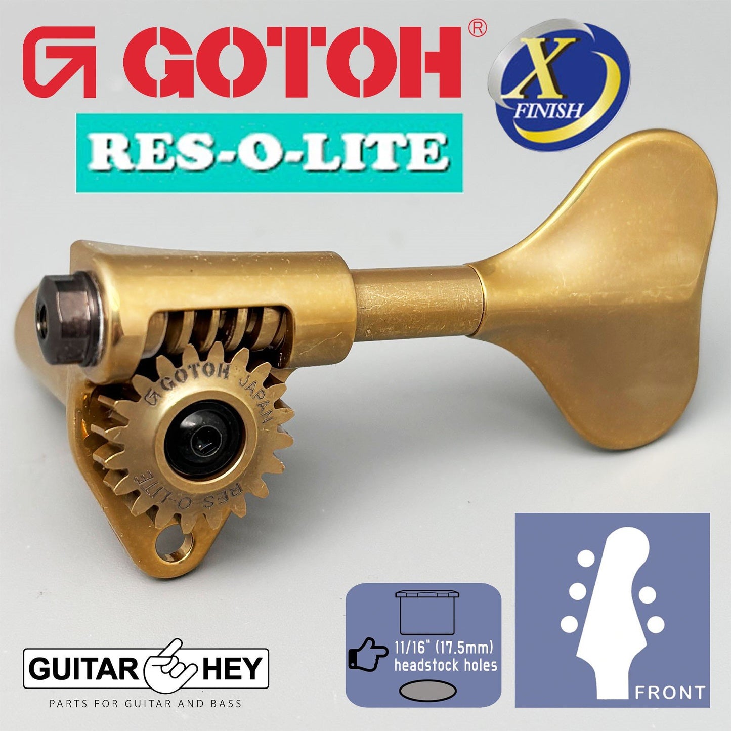 NEW Gotoh GRL510M-12 RES-O-LITE Bass 5-String L3+R2 Set 11/16" - ANTIQUE X-GOLD