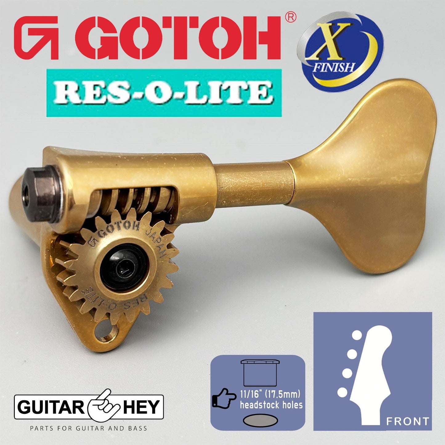 NEW Gotoh GRL510M-12 RES-O-LITE Bass 4-String in-line SET 11/16" ANTIQUE X-GOLD