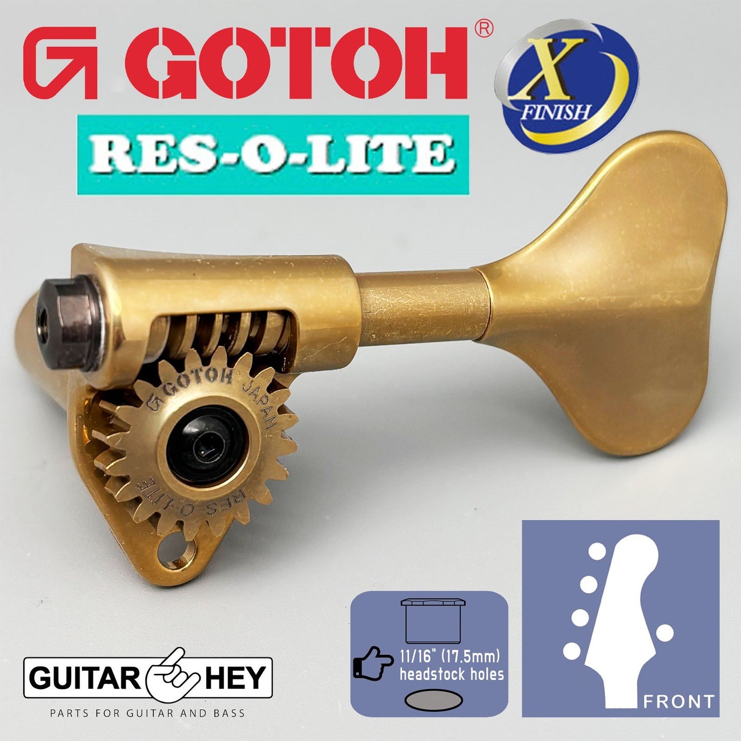 NEW Gotoh GRL510M-12 RES-O-LITE Bass 5-String L4+R1 Set 11/16" - ANTIQUE X-GOLD