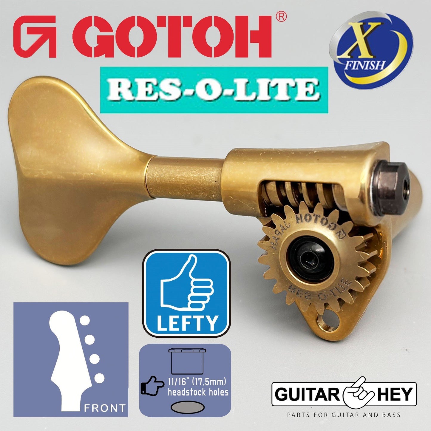 NEW Gotoh GRL510M-12 RES-O-LITE Bass 4-String LEFTY Set 11/16" - ANTIQUE X-GOLD