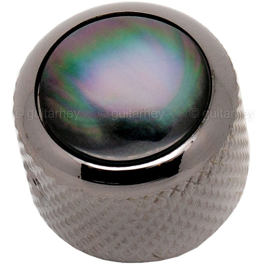 NEW (1) Q-Parts Guitar Knob with GREEN PEARL SHELL on Dome fit USA - COSMO BLACK