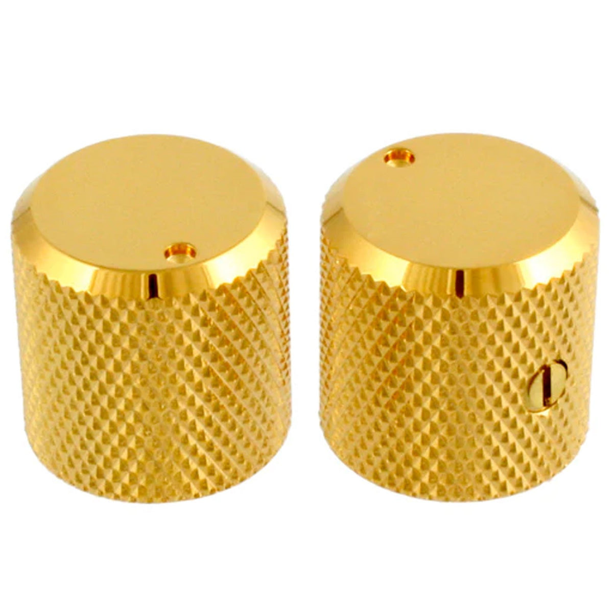 NEW (2) Metal Guitar/Bass Knobs With Indicator & Set Screw Made in Japan - GOLD