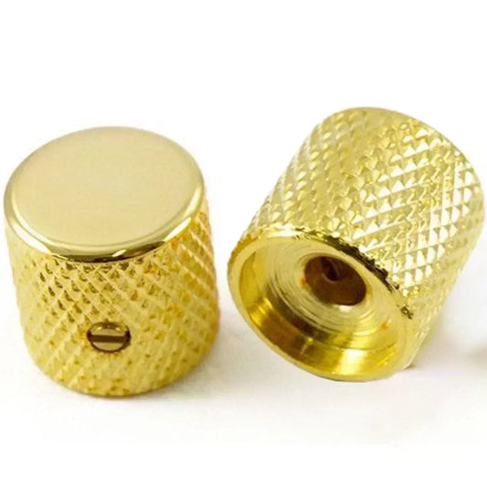 NEW (2) Gold Brass Flat Barrel Knobs w/ Set Screw for Telecaster, Bass 6mm ID