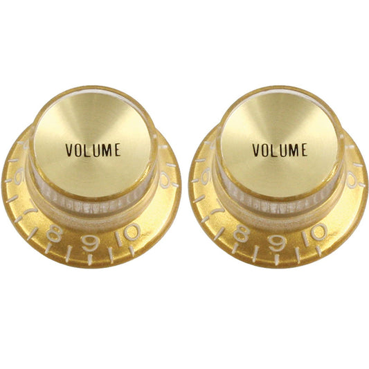NEW (2) VOLUME Gibson-Style Top-Hat Knobs Insert GOLD Reflector fits USA Split