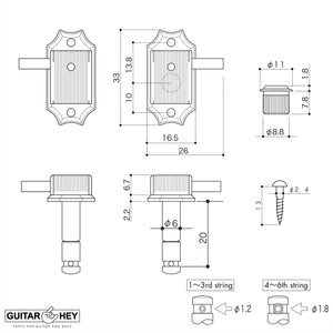 NEW Gotoh SD90-SLB MG LOCKING Tuners Set L3+R3 w/ Black Buttons 3x3 - NICKEL