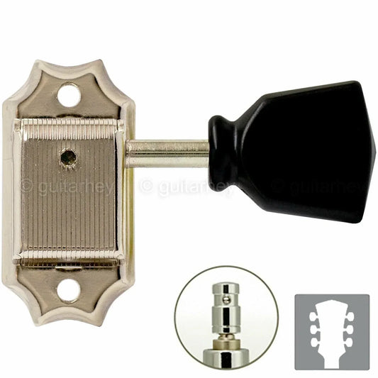 NEW Gotoh SD90-SLB MG LOCKING Tuners Set L3+R3 w/ Black Buttons 3x3 - NICKEL