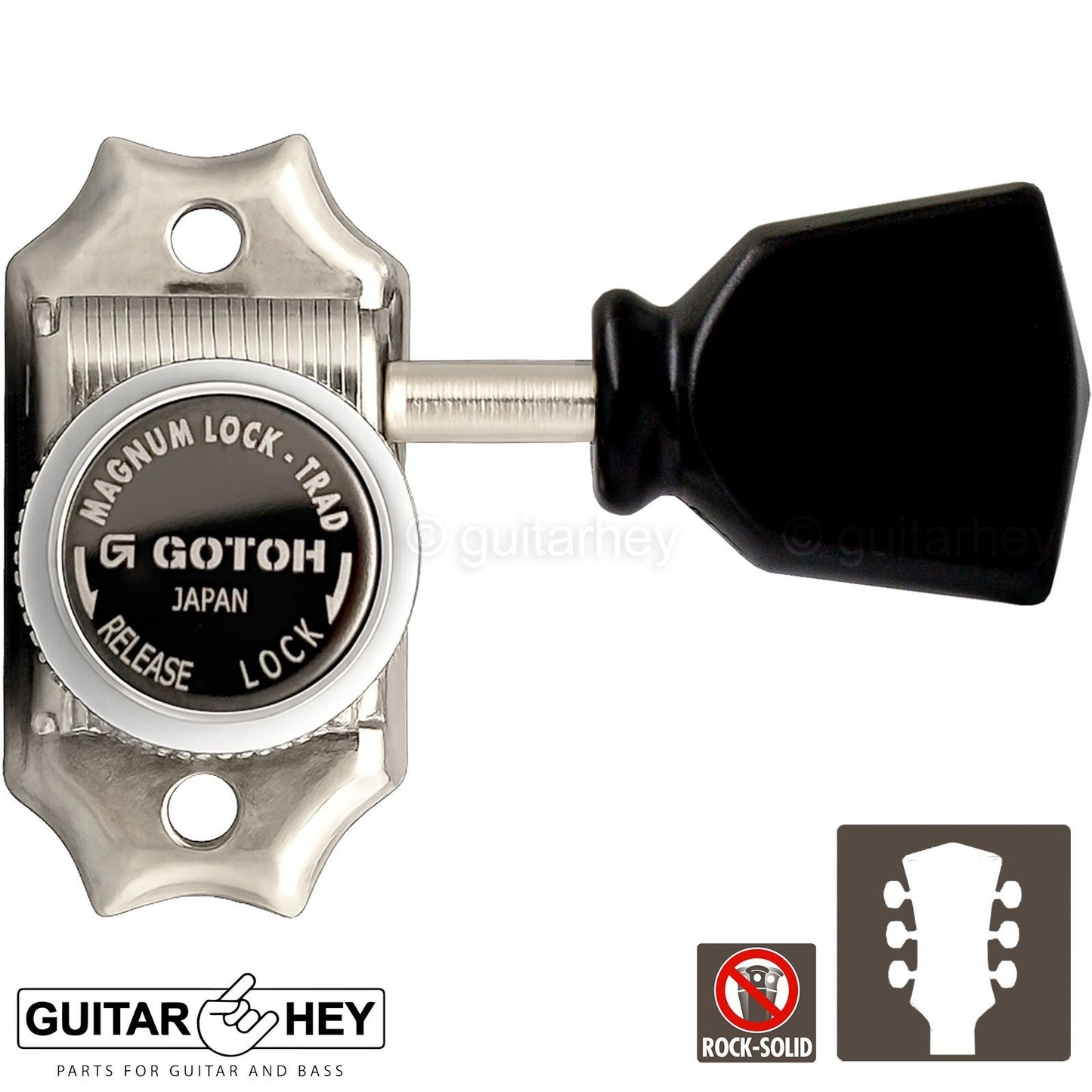 NEW Gotoh SD90-SLB MGT MAGNUM LOCKING Tuners L3+R3 w/ Black Buttons 3x3 - NICKEL