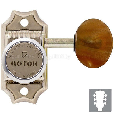 NEW Gotoh SD90-P5R MGT MAGNUM LOCKING Tuners L3+R3 w/ AMBER Buttons 3x3 - NICKEL