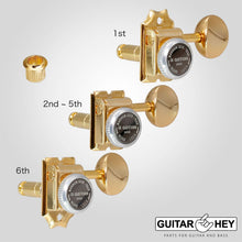 Carregar imagem no visualizador da galeria, NEW Gotoh SD91-05M MGT Locking Tuners Set 6 in line STAGGERED w/ screws - GOLD