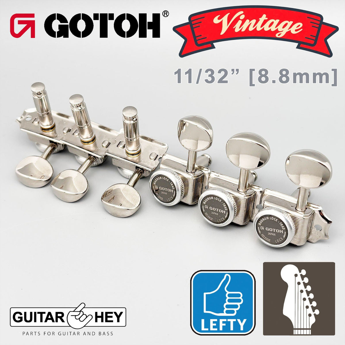 NEW Gotoh SD91-05M MGT Locking Tuners STAGGERED 6 in line LEFT-HANDED - NICKEL