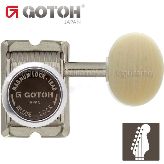 NEW Gotoh SD91-M5 MGT Locking Tuners Set 6 in line STAGGERED Ivory - NICKEL