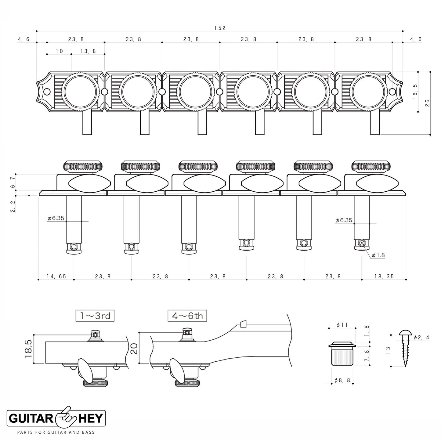 NEW Gotoh SD91-05M MGT Locking Tuners STAGGERED 6 in line Set - COSMO BLACK