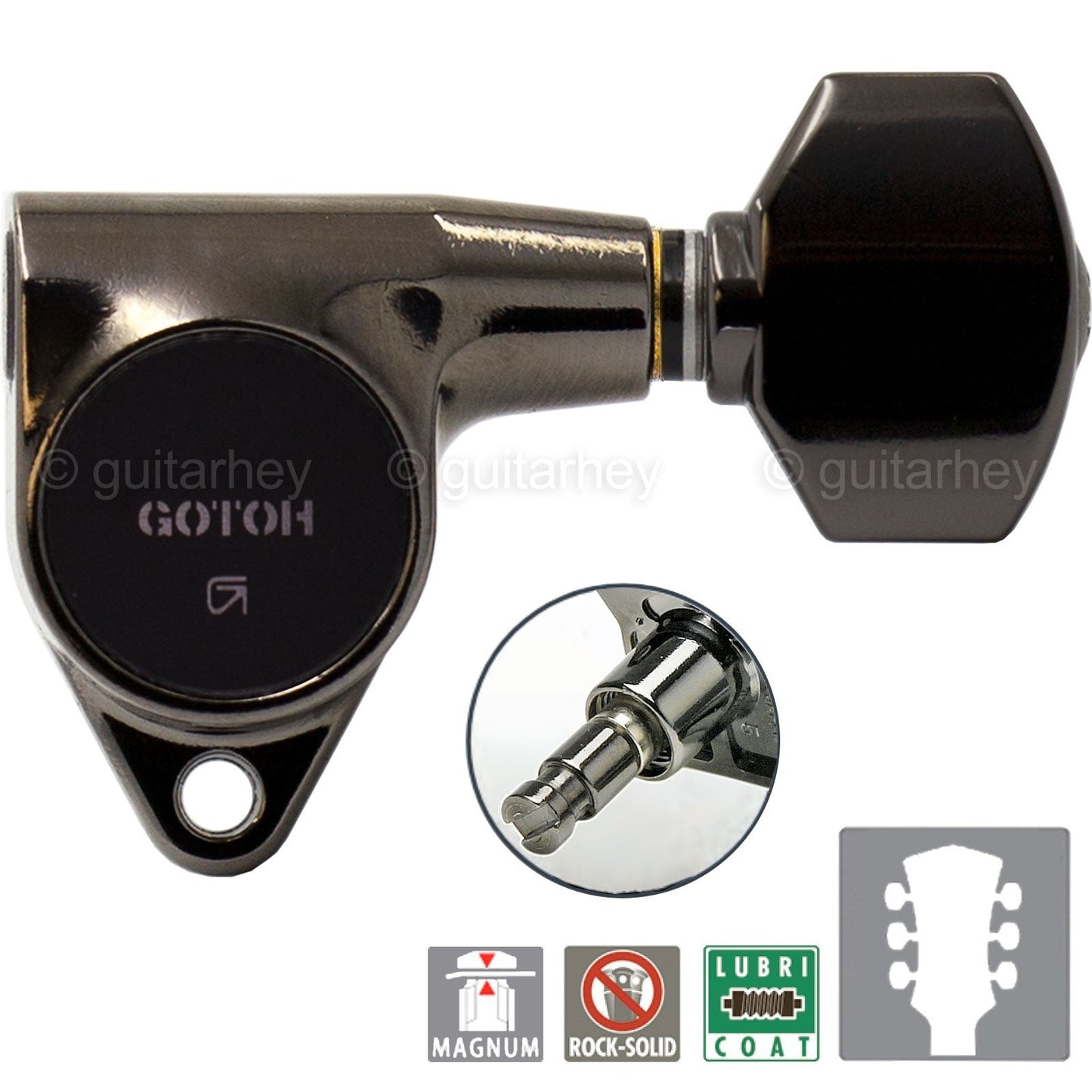 NEW Gotoh SG301-07 MG Magnum LOCKING Tuners SMALL Buttons Keys 3X3 - COSMO BLACK