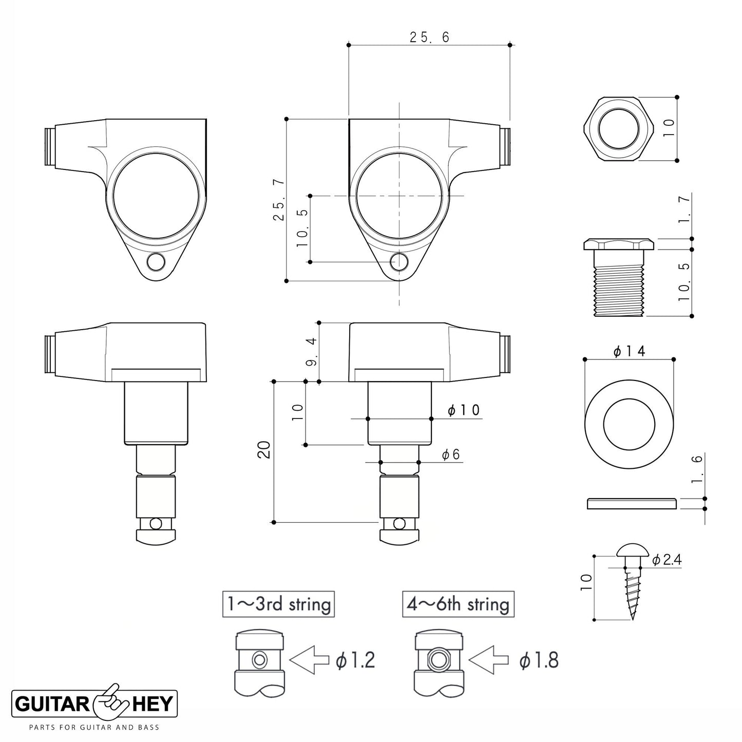 Gotoh SG301-01 MG Magnum Locking L3+R3 Set w/ screws LARGE Buttons 3x3 - GOLD
