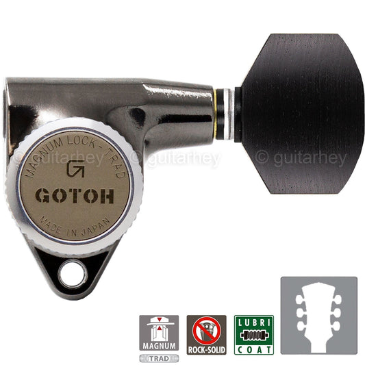 NEW Gotoh SG301-EN07 MGT L3+R3 LOCKING Tuners Small EBONY Keys 3x3 - COSMO BLACK