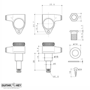 NEW Gotoh SG301-P2 MGTB L3+R3 Set Locking Tuners LARGE AMBER Buttons 3x3, BLACK