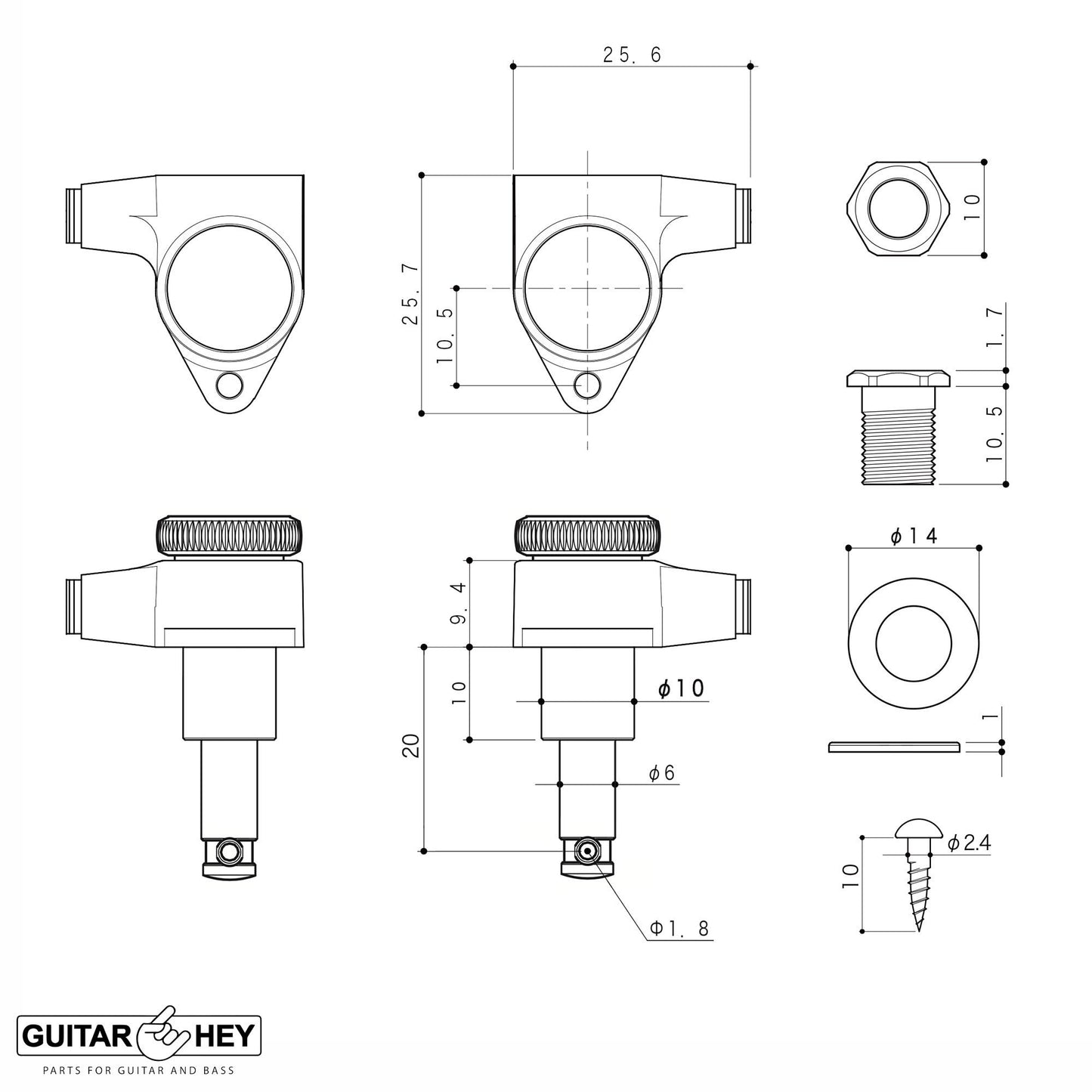 NEW Gotoh SG301-P8 MGT L3+R3 Locking Tuners Set SMALL AMBER Buttons 3x3 - BLACK