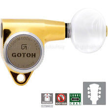 Carregar imagem no visualizador da galeria, NEW Gotoh SG301-05P1 MGT Locking Tuning w/ OVAL Pearloid Buttons Set 3x3 - GOLD