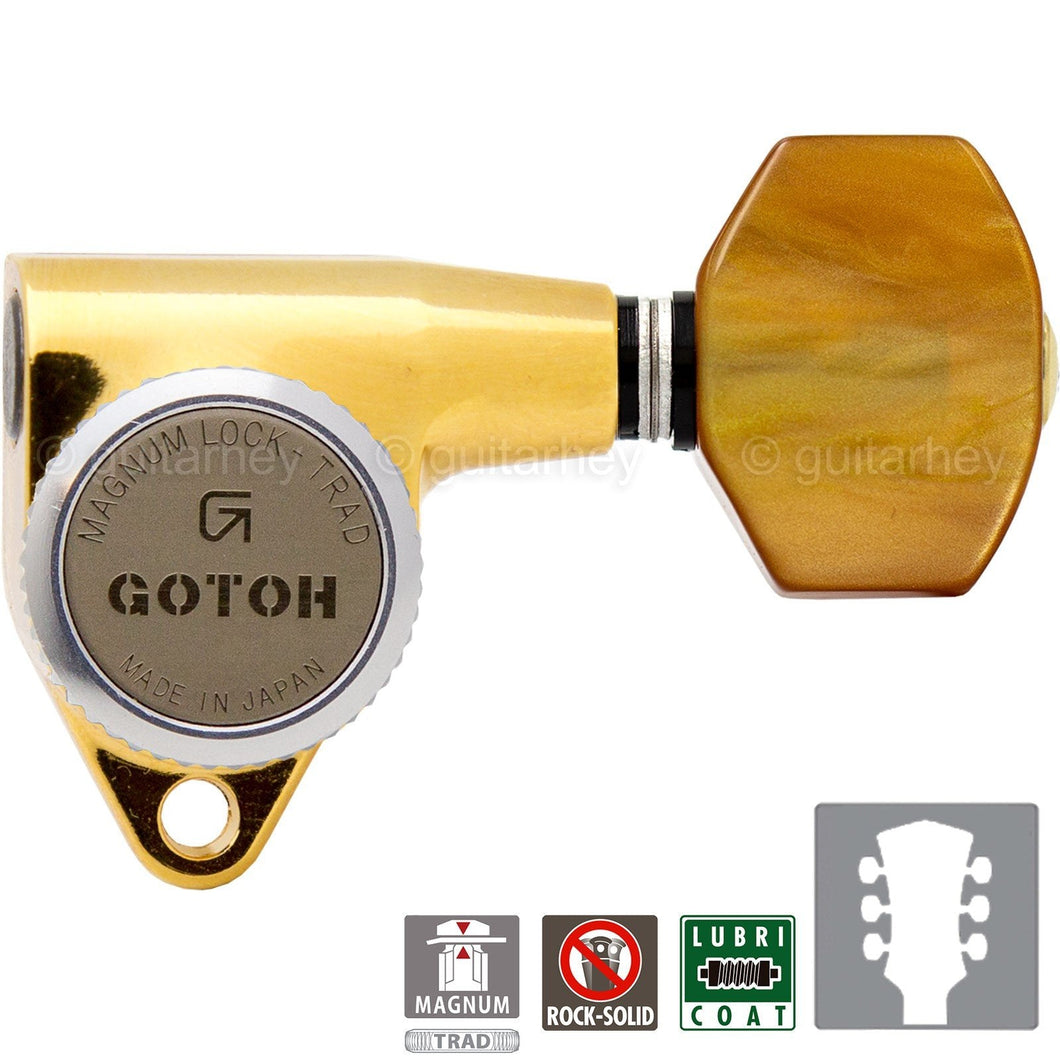 NEW Gotoh SG301-P8 MGT L3+R3 LOCKING Tuners w/ Small AMBER Buttons 3x3 - GOLD