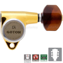 Load image into Gallery viewer, NEW Gotoh SG301 MGT Locking Tuners L3+R3 Keys w/ TORTOISE Buttons 3x3 - GOLD