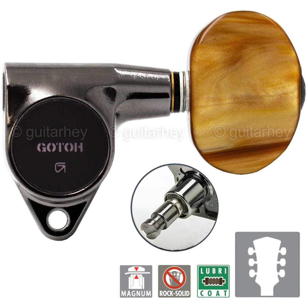 NEW Gotoh SG301-P2 MG L3+R3 Locking Tuners LARGE Amber Buttons 3X3 - COSMO BLACK