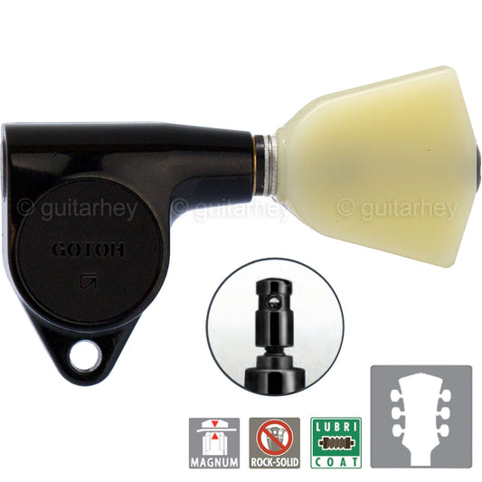 NEW Gotoh SG301-P4N MG LOCKING Tuning Keys w/ Keystone Buttons Set 3x3 - BLACK