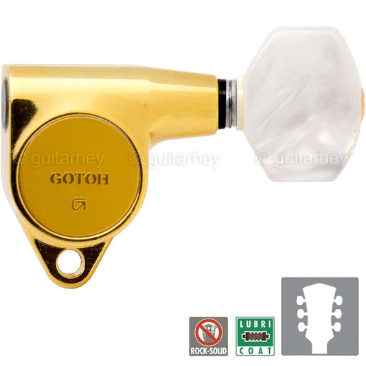 NEW Gotoh SG301-P7 L3+R3 Tuning Keys w/ White PEARLOID Buttons Set 3x3 - GOLD