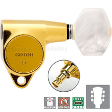 Load image into Gallery viewer, Gotoh SG301 MG Magnum Locking Tuners L3+R3 Set w/ PEARLOID Buttons 3x3 - GOLD