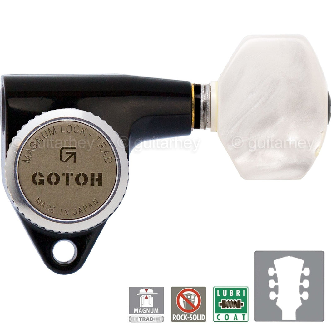 NEW Gotoh SG301-P7 MGT L3+R3 w/ PEARLOID Buttons Locking Tuners Set 3x3 - BLACK