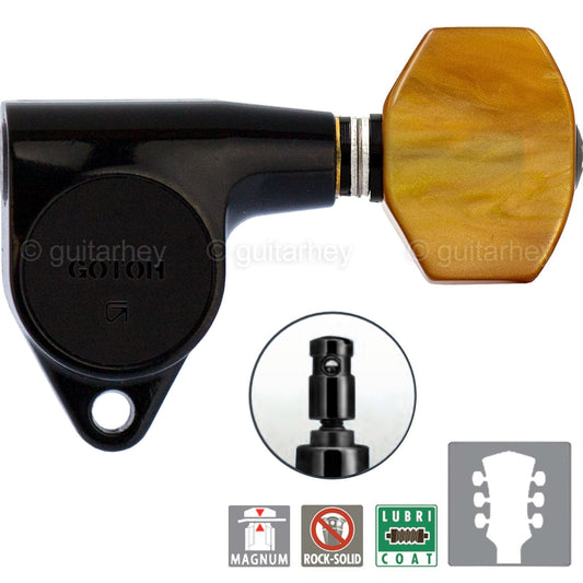 NEW Gotoh SG301-P8 MG MAGNUM LOCK Locking Tuners Set SMALL AMBER 3x3 - BLACK