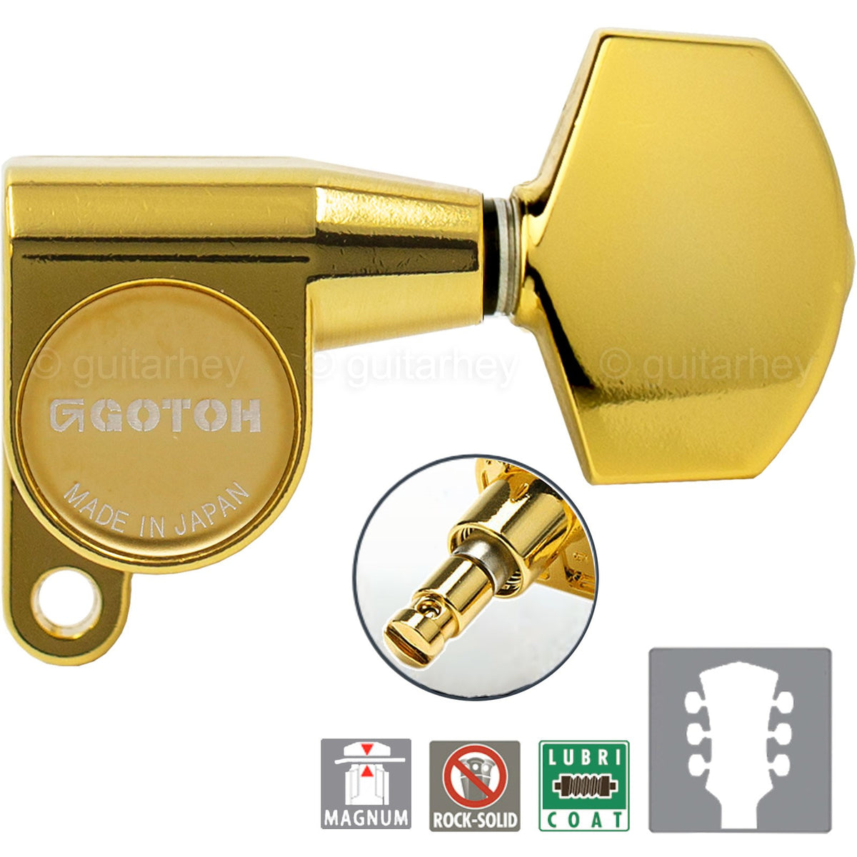 NEW Gotoh SG360-01 MG L3+R3 Locking Tuning Keys LARGE Buttons 3x3 - GOLD